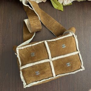 CHANEL Suede Shearling Fur Bag